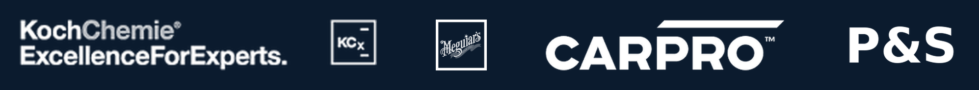 Logo's van gebruikte professionele detailing merken: Koch Chemie, Meguiar's, CarPro en P&S