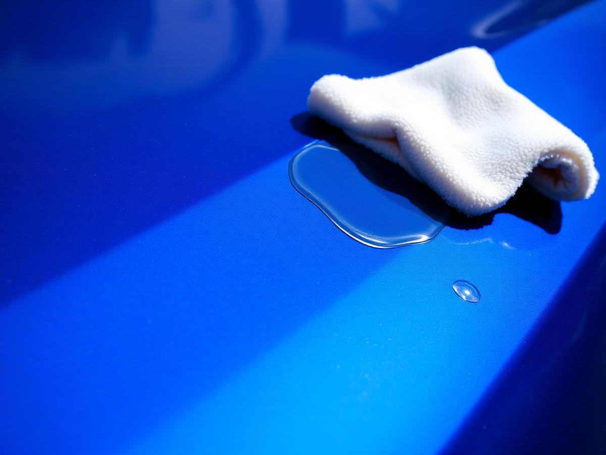 Auto detailing — glanzende blauwe lak na poetsbeurt
